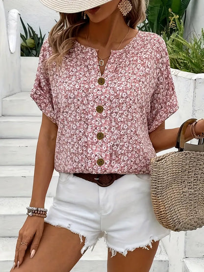Women's Blouse Floral Print Size S-5XL Lightweight Cotton Summer Tops-1