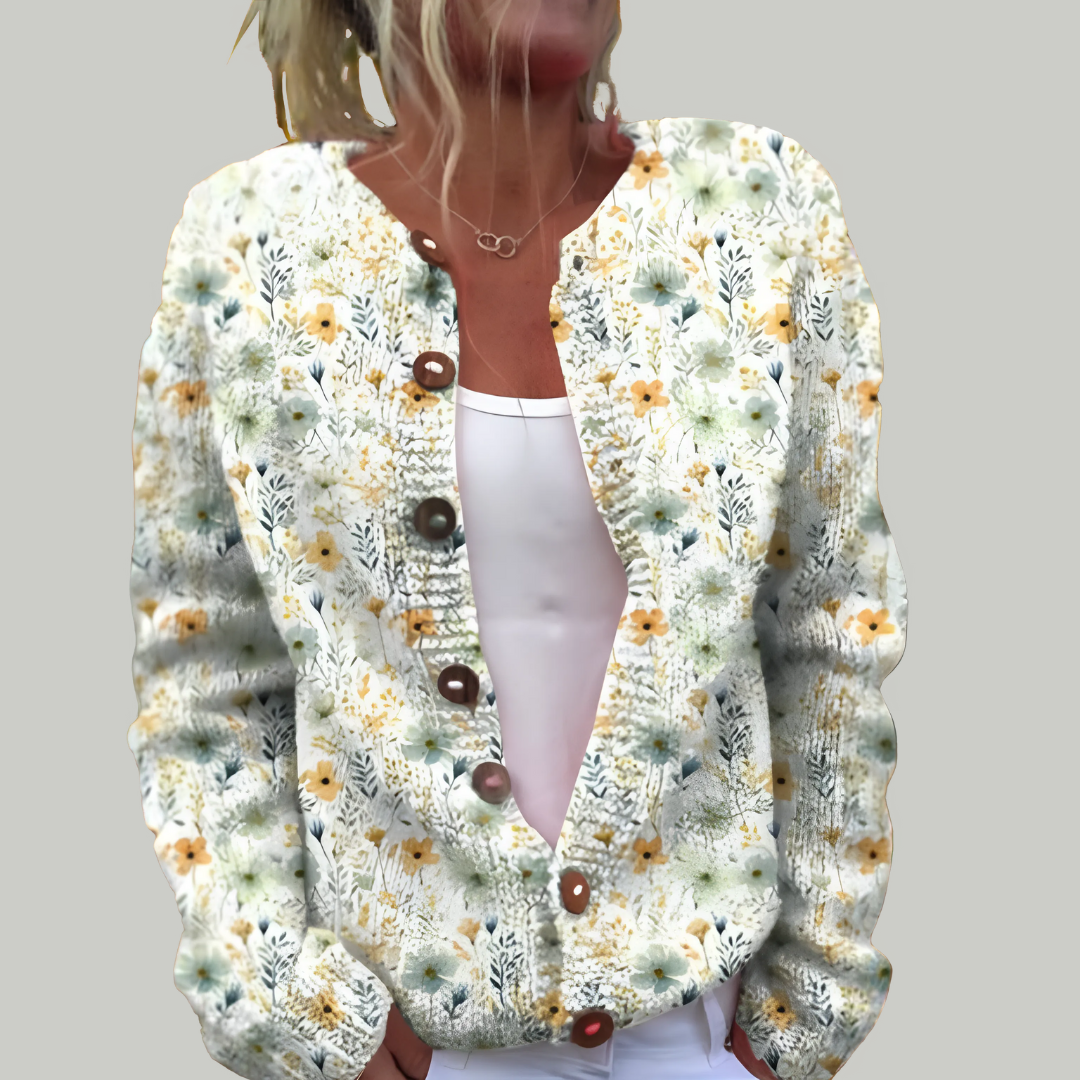 Silvana | Lång Stickad Kofta Med Blommigt Tryck För Stil Och Komfort-2