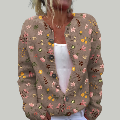Variant image for Silvana | Lång Stickad Kofta Med Blommigt Tryck För Stil Och Komfort-7