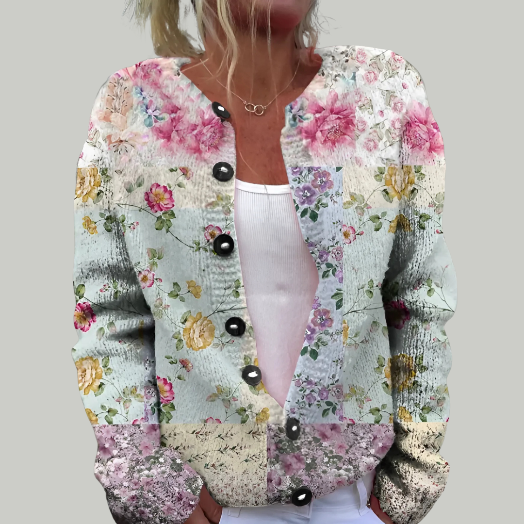Silvana | Lång Stickad Kofta Med Blommigt Tryck För Stil Och Komfort-5