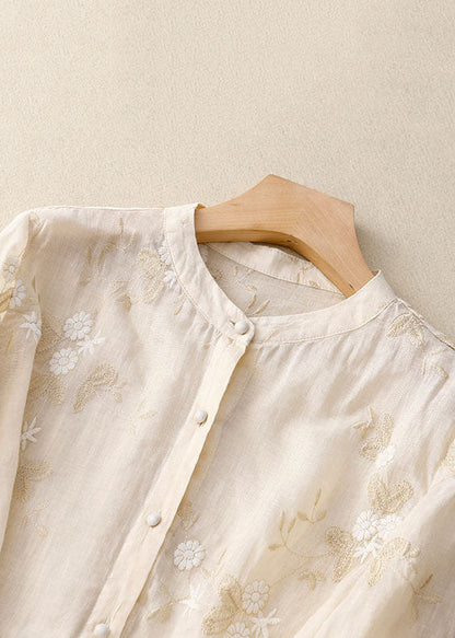 Women's Blouse Beige Size M Airy Fabric with Embroidered Details-3