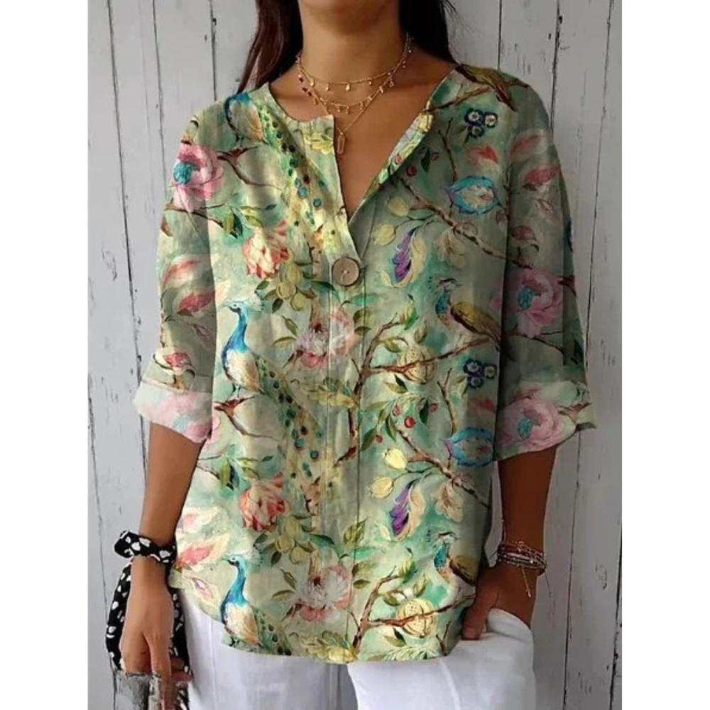 Variant image for Women's Blouse Floral Print Size S-3XL Soft Fabric-2
