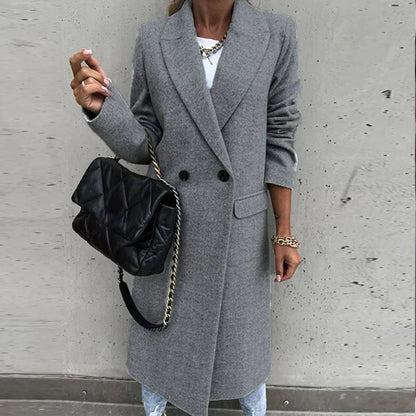 Holly | Elegant Svart Ullblandning Lång Kappa Dam För Kalla Månader 7