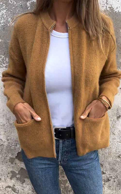 Odile | Tidlös Stickad Bomullsjacka Med Blixtlås För Elegant Stil-6
