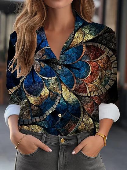 Women's Floral Print Blouse Lightweight Size S-5XL Cotton Summer Long Sleeve Tops-6