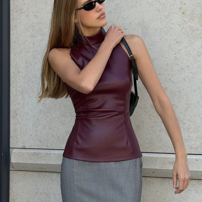 Delora | Elegant Ärmlös Topp – Halvsköldpadda Krage för Stil och Komfort 2