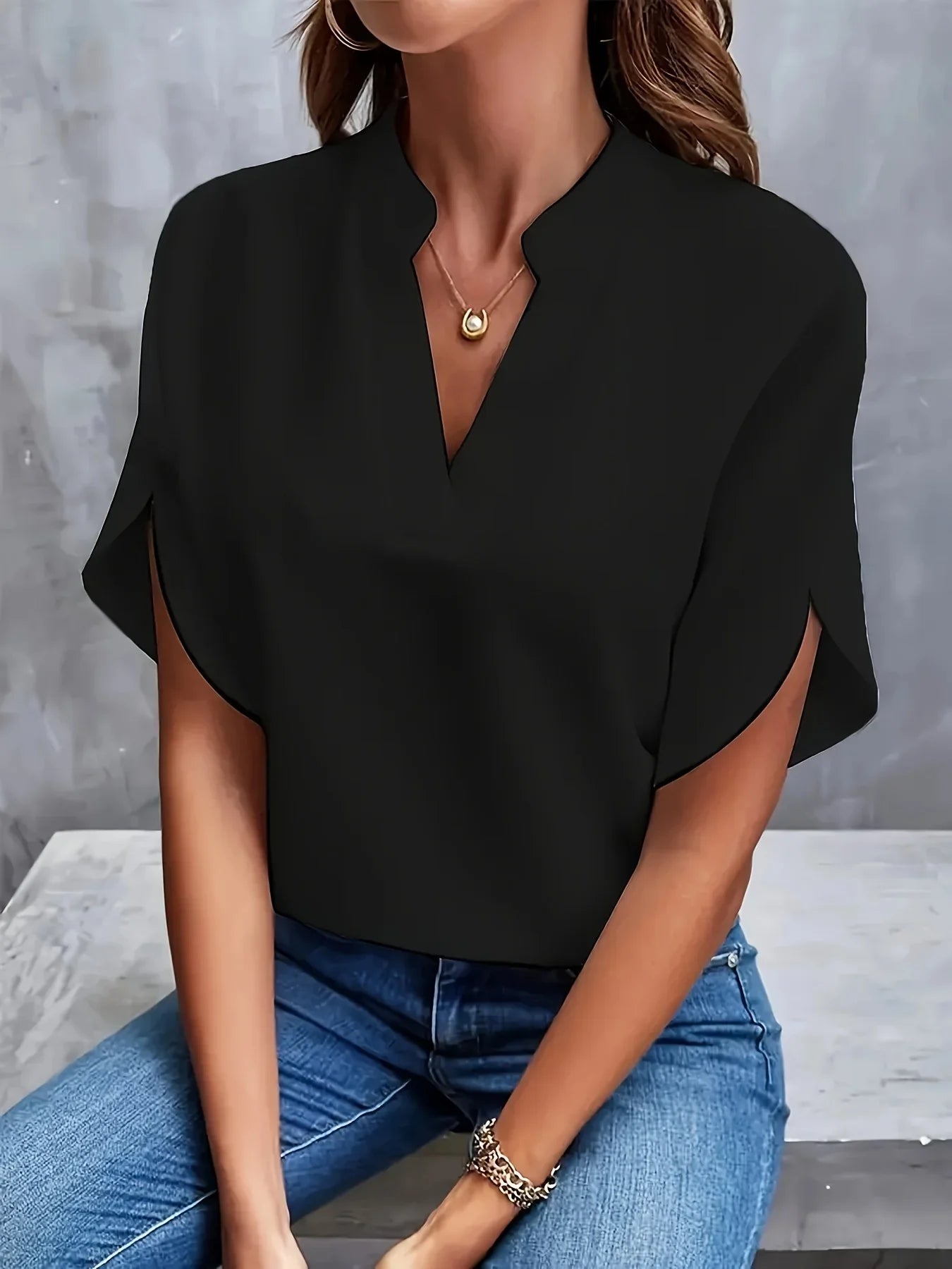 Variant image for Women's Blouse White Size M Cotton V-Neck Cap Sleeves-6