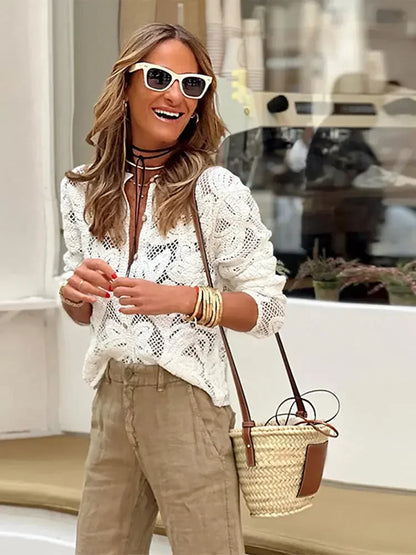 Halina | Elegant Vit Blus För Damer – Virkningsdetaljer 5
