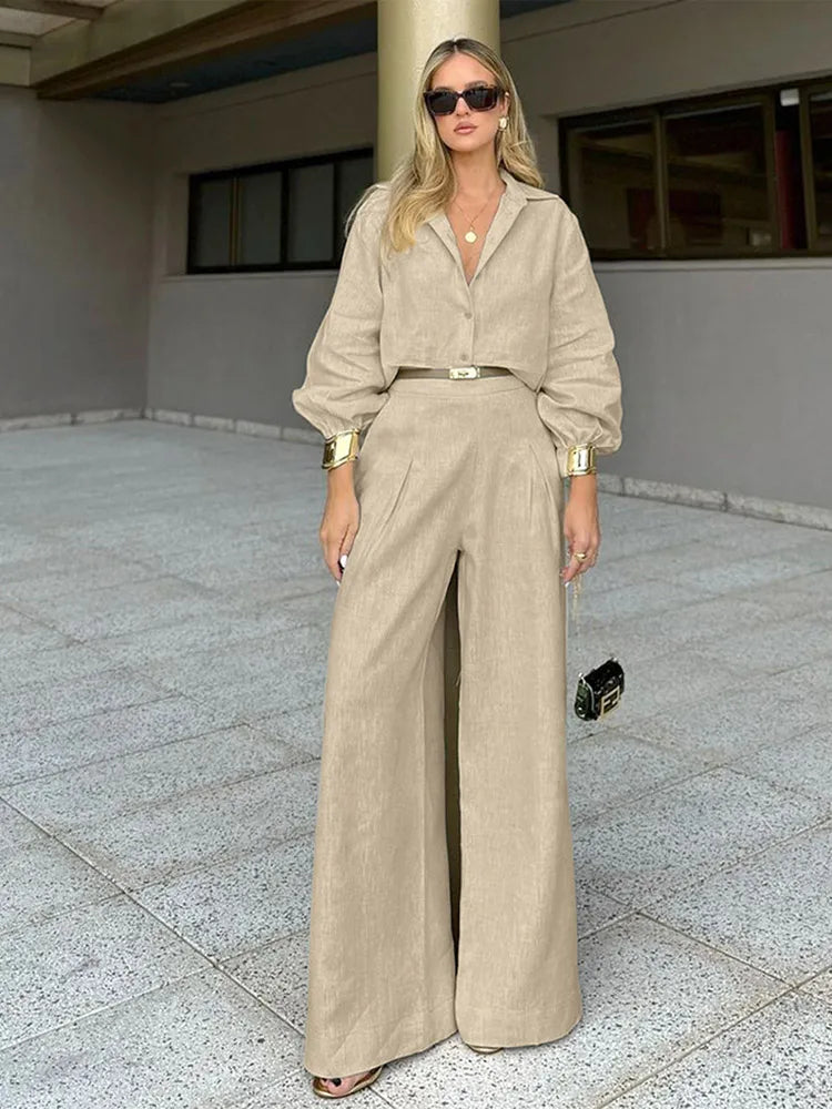 Katherine | Stilig Linne Set Dam – Khaki för Komfort och Avslappnad Passform 2