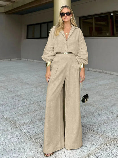 Katherine | Stilig Linne Set Dam – Khaki för Komfort och Avslappnad Passform 2