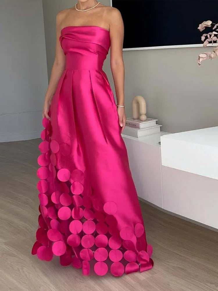 Pavla | Glamourös Satin Klänning – Gul Med Cirkulära Paljetter 2