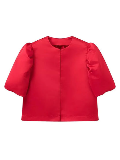 Hermina | Chic Vit Puffärmad Blus – Satin För Eleganta Tillfällen 5
