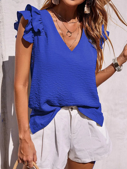 Women's Tank Top White Size M Cotton Ruffle Sleeves-5