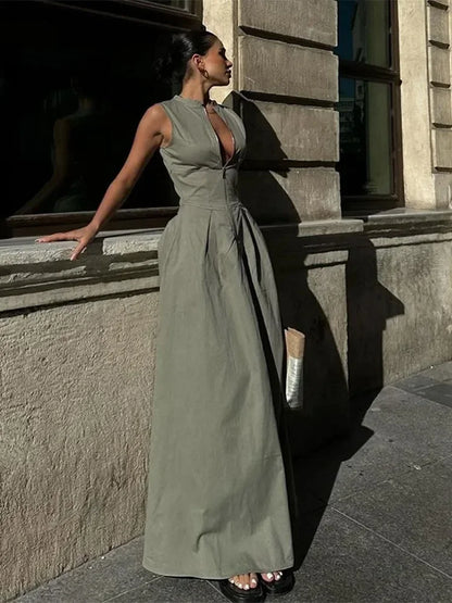 Zelia | Elegant Ärmlös Midiklänning Dam – Hög Midja För Alla Tillfällen 6