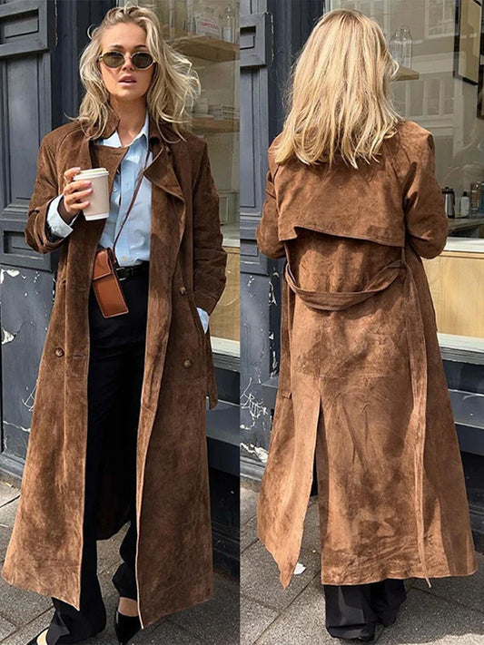 Rosanna | Elegant Brun Läderrock – Mocka För Tidlös Stil Och Komfort 1