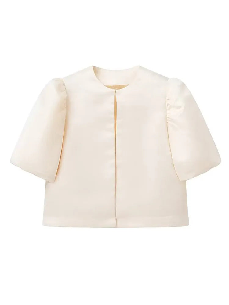 Hermina | Chic Vit Puffärmad Blus – Satin För Eleganta Tillfällen 8