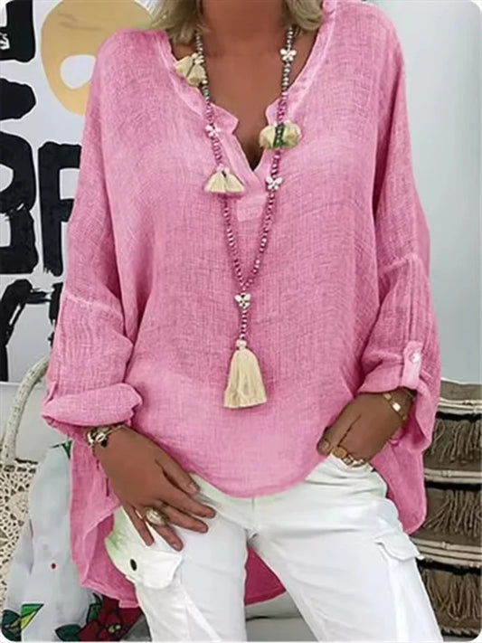 Women's Oversized Blouse White Size M Cotton - Airy Summer Top for Women-1