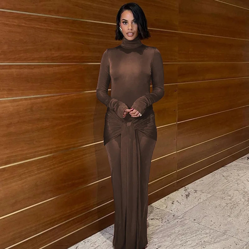Toriana | Elegant Turtleneck Bodycon Midiklänning För Damer 3