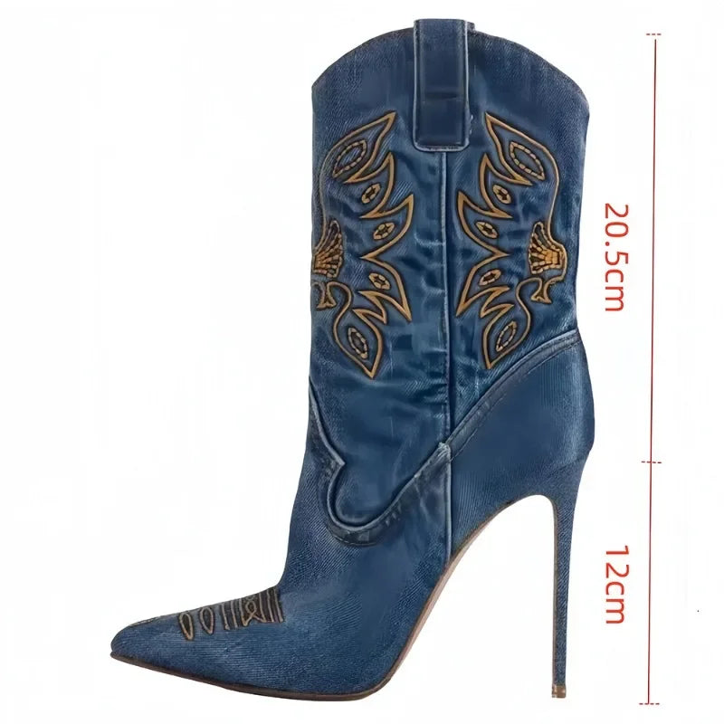 Mireillea | Eleganta Cowboy Stövlar Dam – Spetsig Tå Och Stilettklack 2