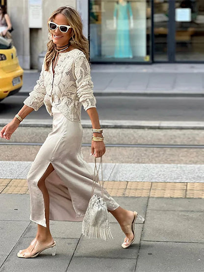 Halina | Elegant Vit Blus För Damer – Virkningsdetaljer 1