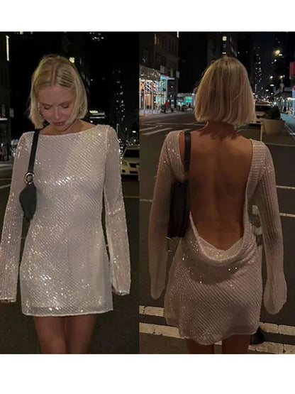 Naeva | Fest Miniklänning – Glittrig Rygglös Design Med Paljetter 3