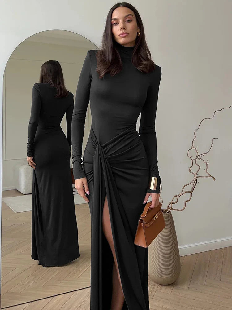 Amer | Elegant Turtleneck Klänning – Dramatisk Splittring 6