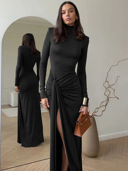 Amer | Elegant Turtleneck Klänning – Dramatisk Splittring 6