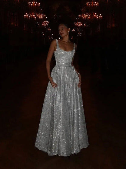 Zulema | Elegant A-line Klänning Dam – Silver För Bröllop och Fest 3