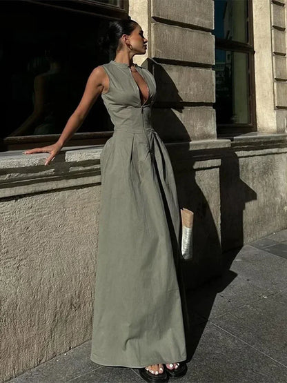 Zelia | Elegant Ärmlös Midiklänning Dam – Hög Midja För Alla Tillfällen 3
