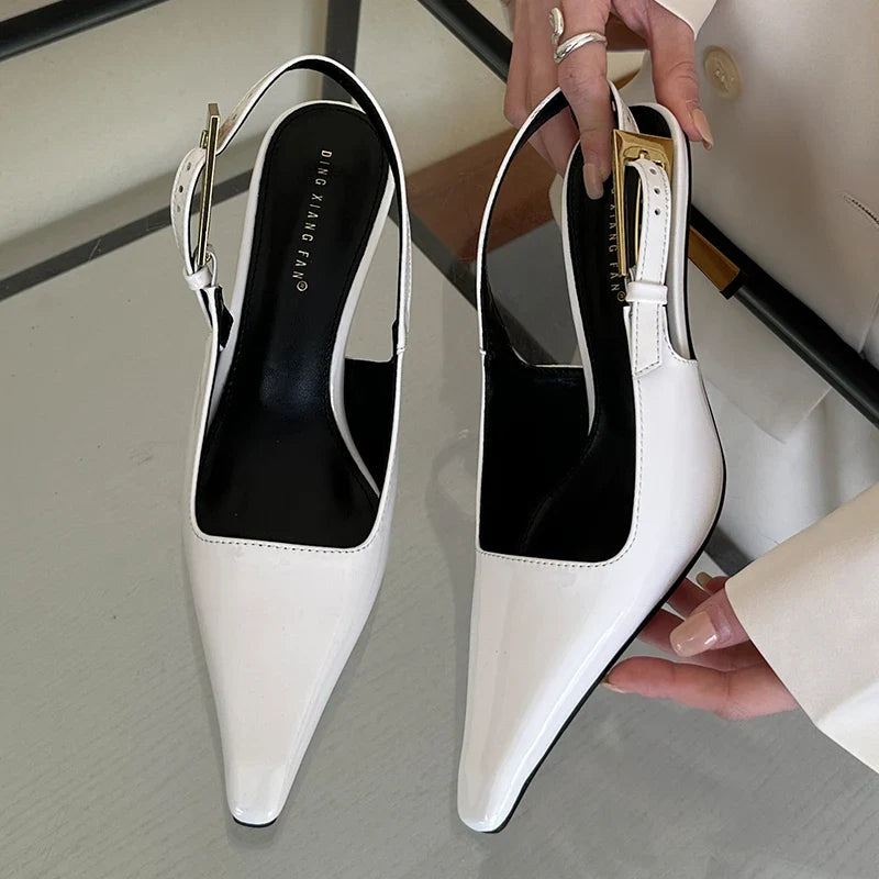 Bianca | Eleganta Höga Klackar – Metallspänne Och Spetsig Tå 7