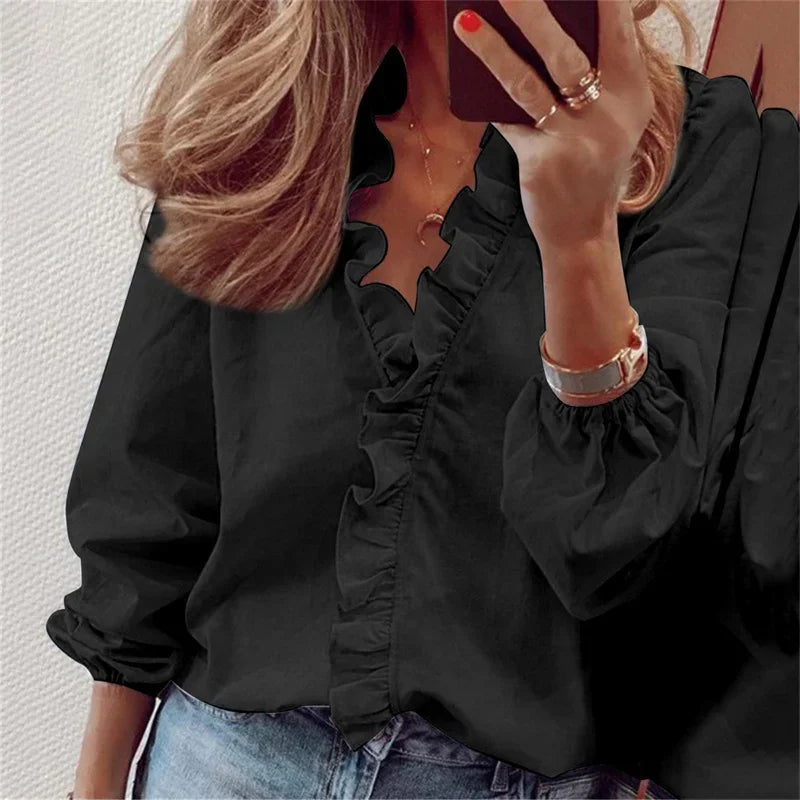 Anna | Romantisk Ruffle-Blus Dam – Eleganta Detaljer 5