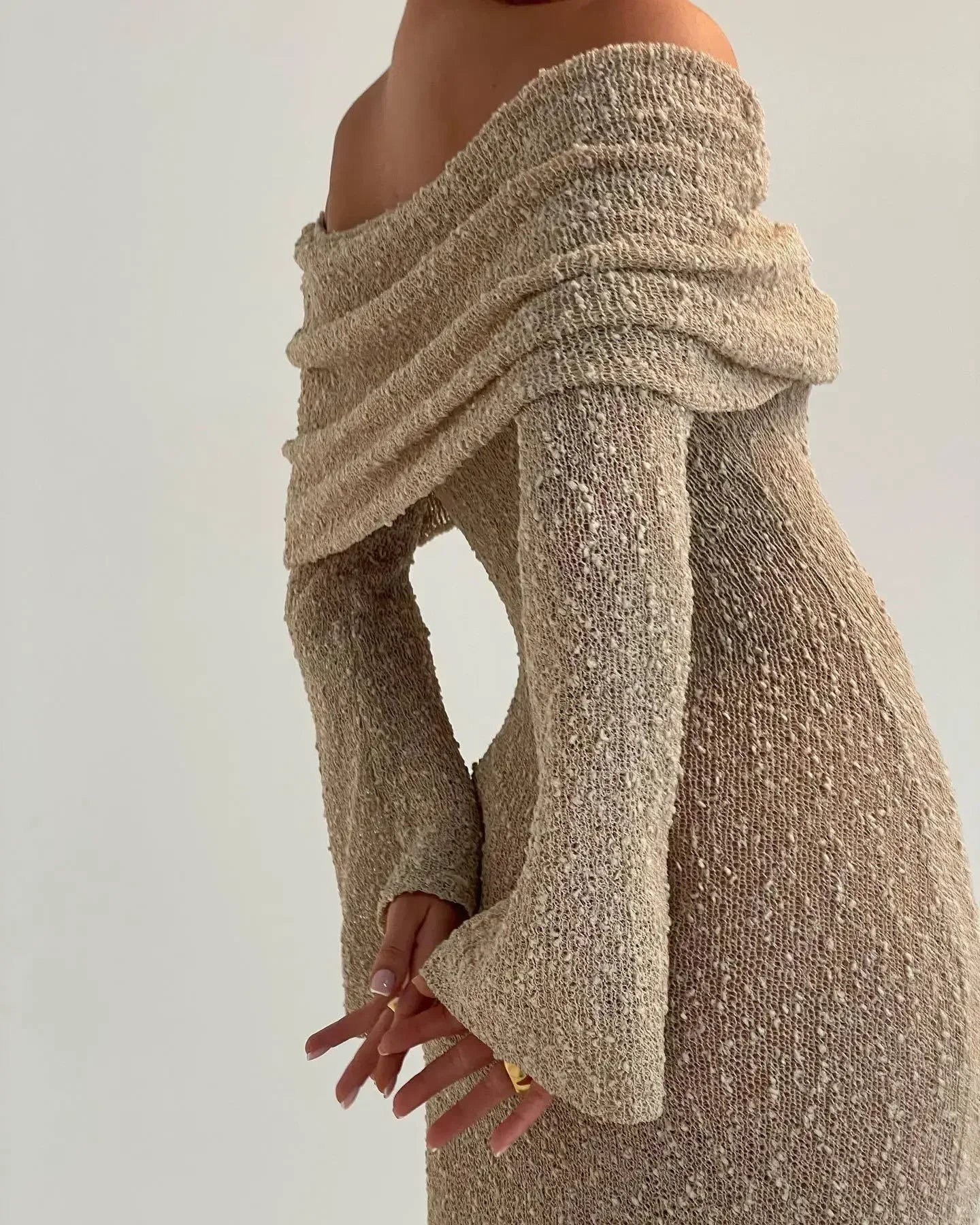 Harmonie | Elegant Vit Stickad Klänning Dam – Ihålig Design 6
