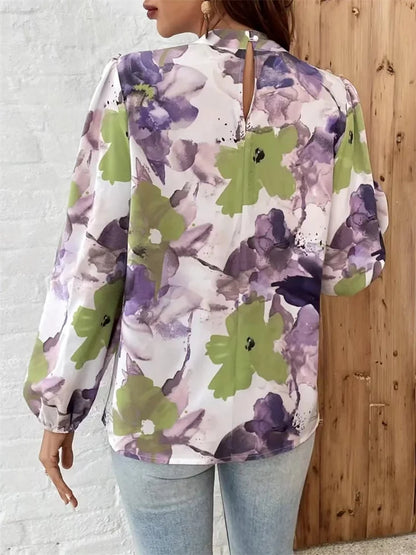 Karien | Elegant Blommig Blus – Höghals och Ballongärmar För Varje Tillfälle 4