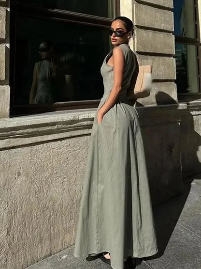 Zelia | Elegant Ärmlös Midiklänning Dam – Hög Midja För Alla Tillfällen 4