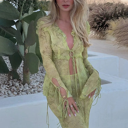 Lorys | Elegant Sheer Sleeve Set – Blå Maxikjol För Formella Tillfällen 5