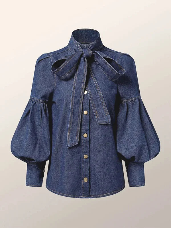 Heidi | Blusar Dam Puffhylsa Denimblus – Elegant Stil med Feminin Touch 7
