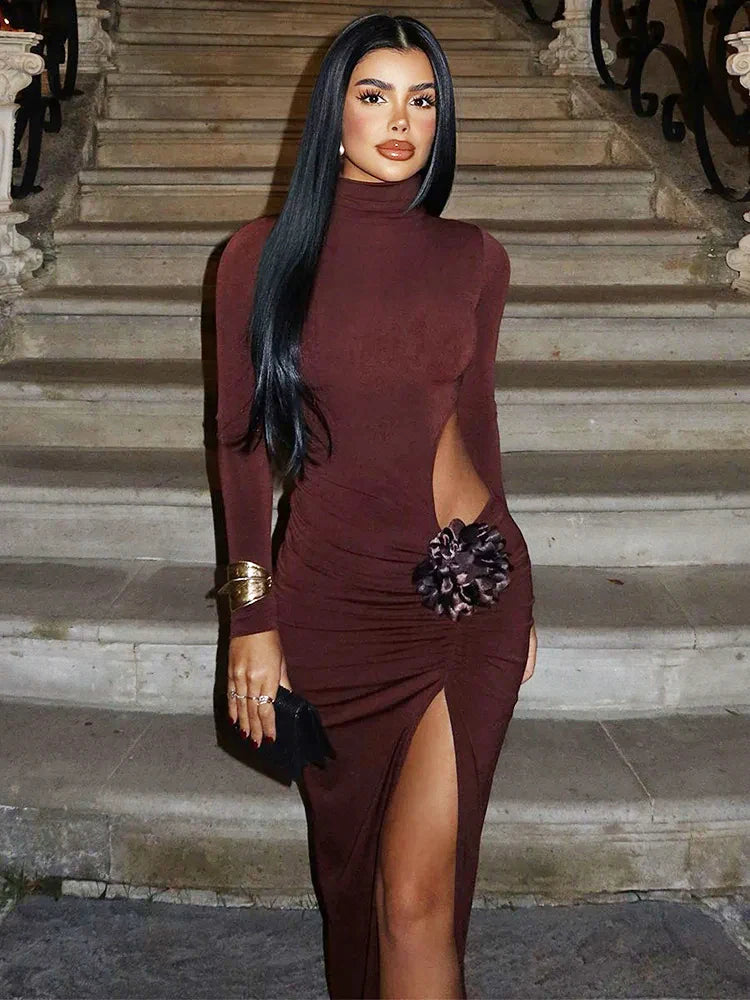 Turtleneck | Elegant Maxi Klänning Dam – Långa Ärmar och Tidlös Stil 1