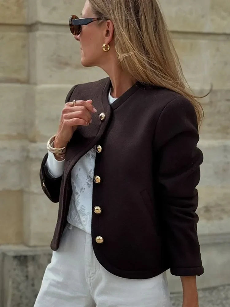 Inera | Chic Ull O-Hals Beskuren Jacka – Elegant Stil och Komfort 3