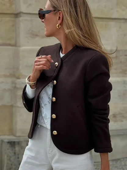 Inera | Chic Ull O-Hals Beskuren Jacka – Elegant Stil och Komfort 3