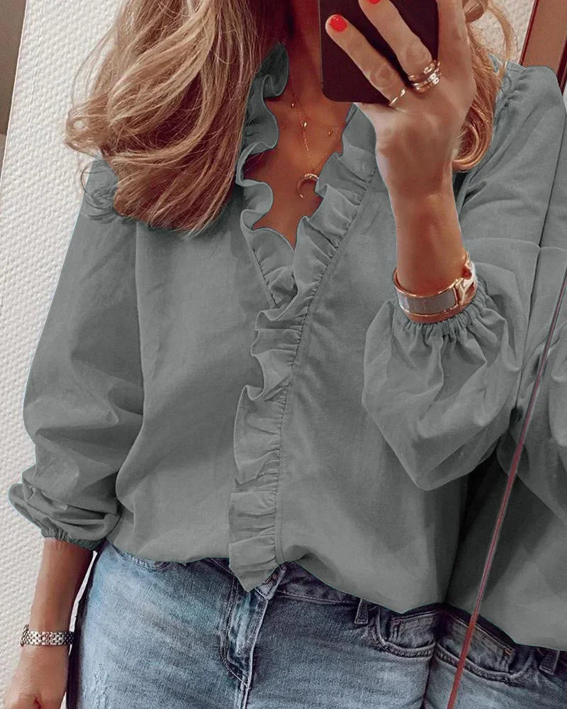 Anna | Romantisk Ruffle-Blus Dam – Eleganta Detaljer 8