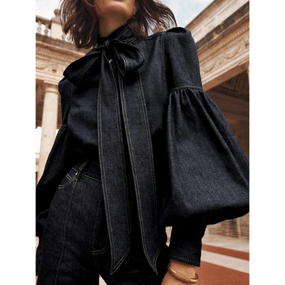 Heidi | Blusar Dam Puffhylsa Denimblus – Elegant Stil med Feminin Touch 3