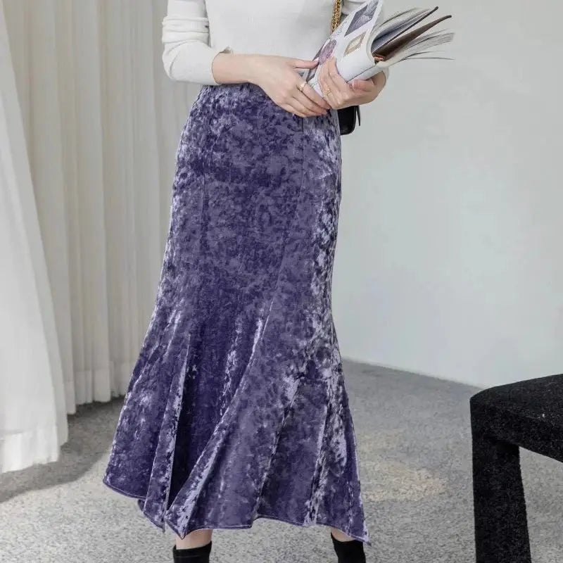 Salomé | Dam Lång Kjol – Plysch Sammet för Glamourösa Tillfällen 3