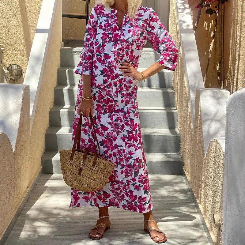 Hege | Elegant Sommarklänning Dam Med Blommigt Mönster För Frihet Och Stil-2