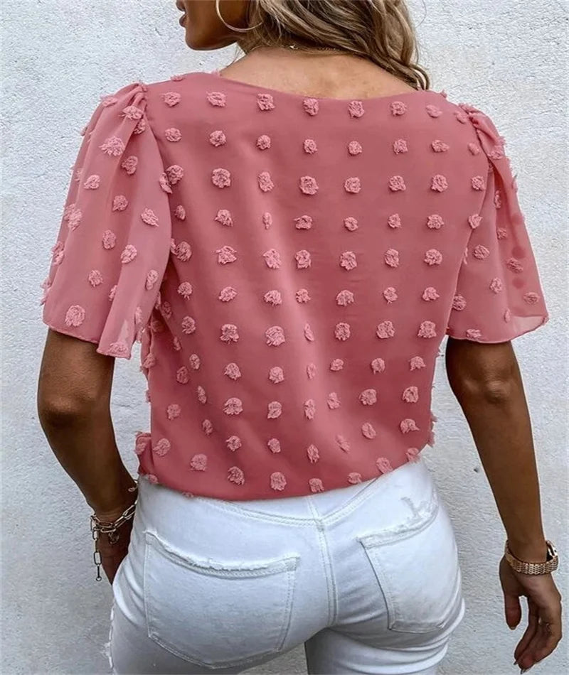 Women's Going Out Top White Size M Chiffon 3D Flowers-2