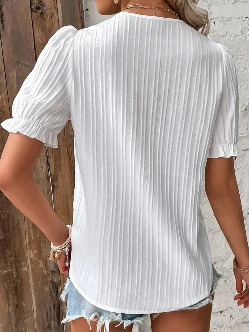 Women's Blouse White Size S-2XL Cotton Puff Sleeve Top-2