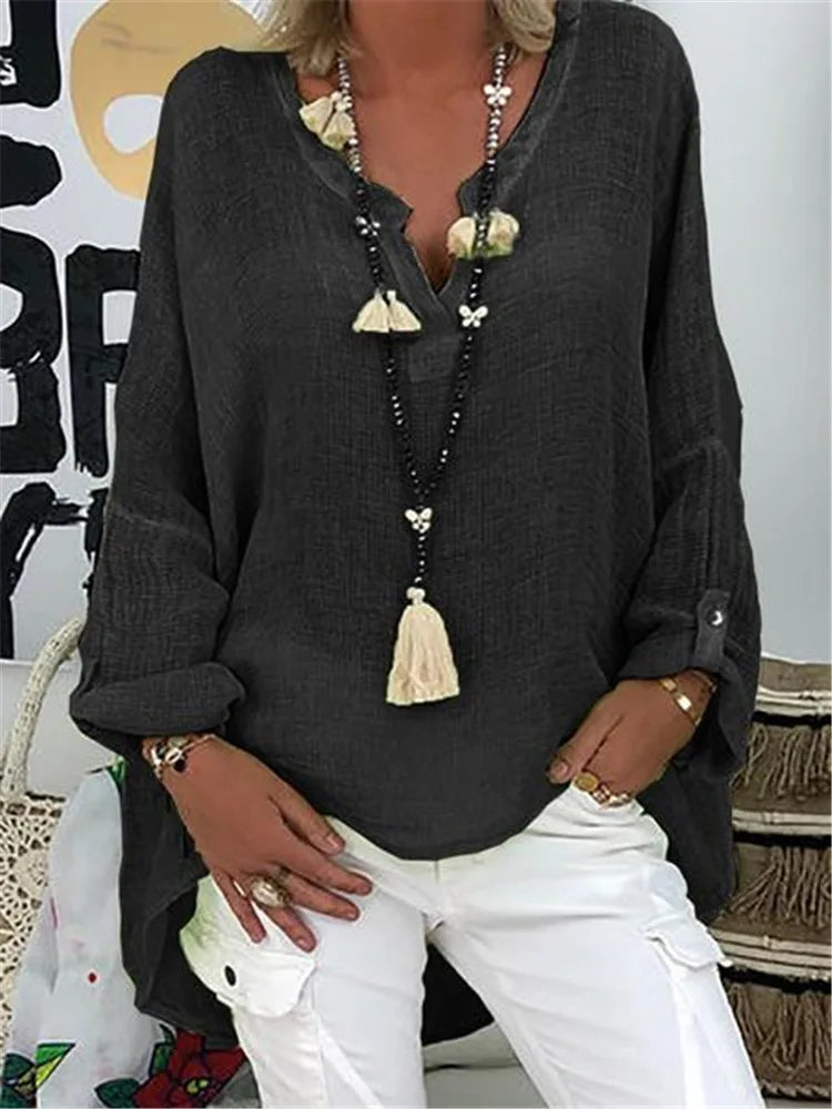 Variant image for Women's Oversized Blouse White Size M Cotton - Airy Summer Top for Women-6
