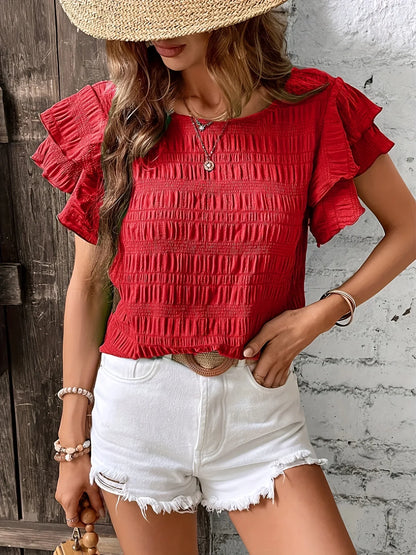 Women's Blouse Red Size M Lightweight Cotton Ruffled Summer Top-3