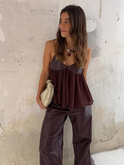 Githa | Elegant Bourgogne Ruffle Crop Topp För En Feminin Look 2
