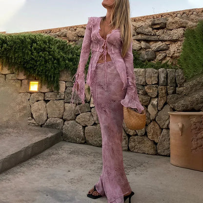 Lorys | Elegant Sheer Sleeve Set – Blå Maxikjol För Formella Tillfällen 3