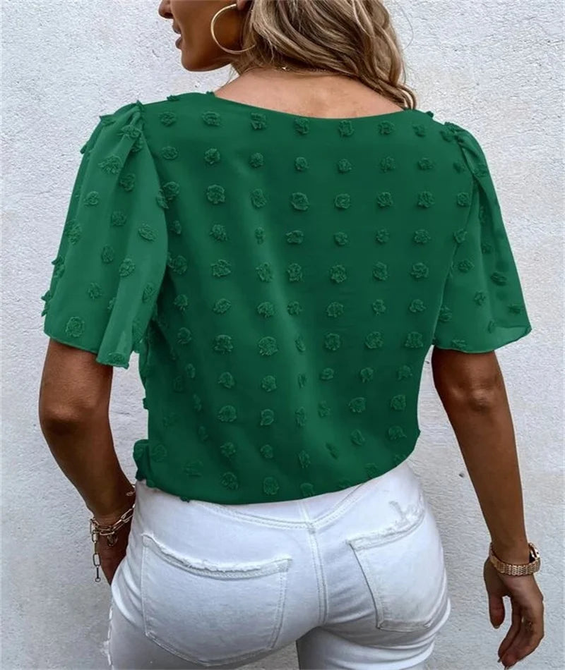 Women's Going Out Top White Size M Chiffon 3D Flowers-4
